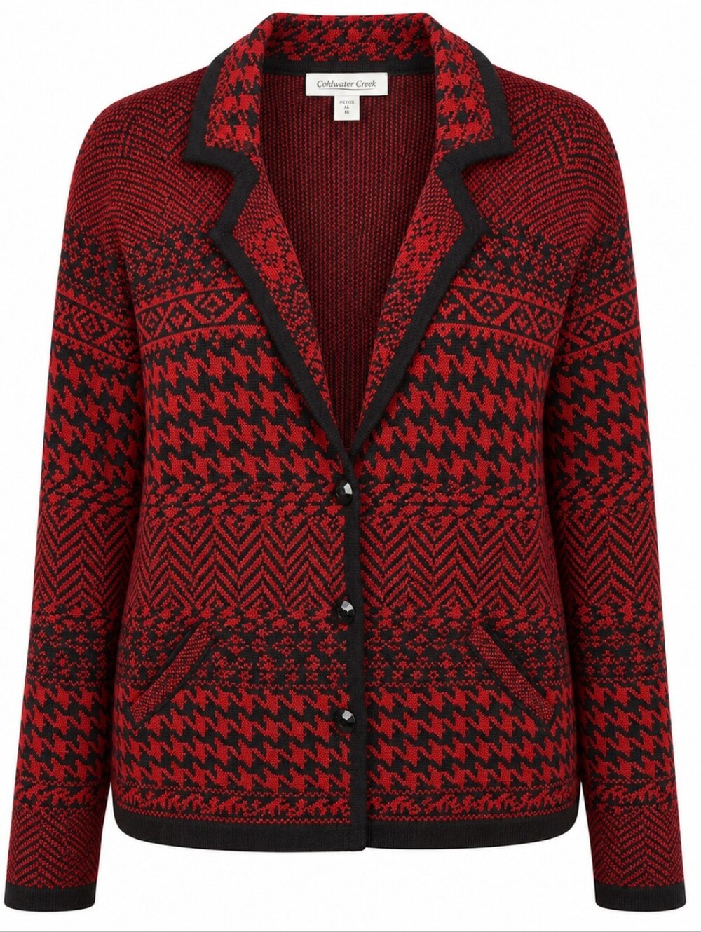 COLDWATER CREEK | Red Black Houndstooth Women's Wool Holiday Cardigan | XL 18